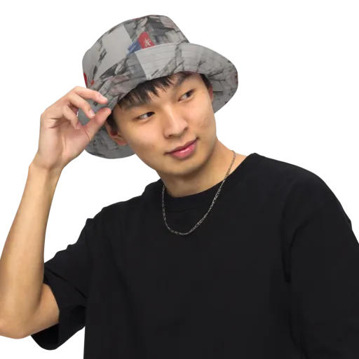 Crimson Lantern Alley on a Reversible Bucket Hat