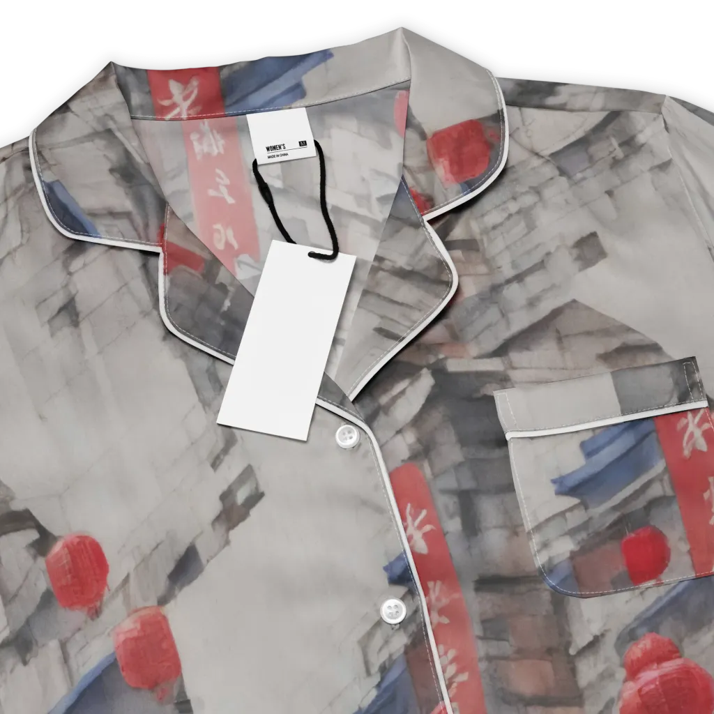 Crimson Lantern Alley on Women's Short Sleeve Pajama Top — Product details