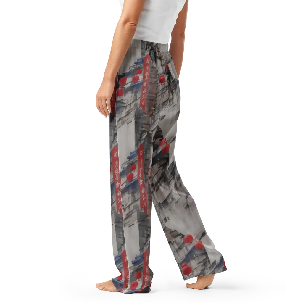 Crimson Lantern Alley on Women's Pajama Pants — Left