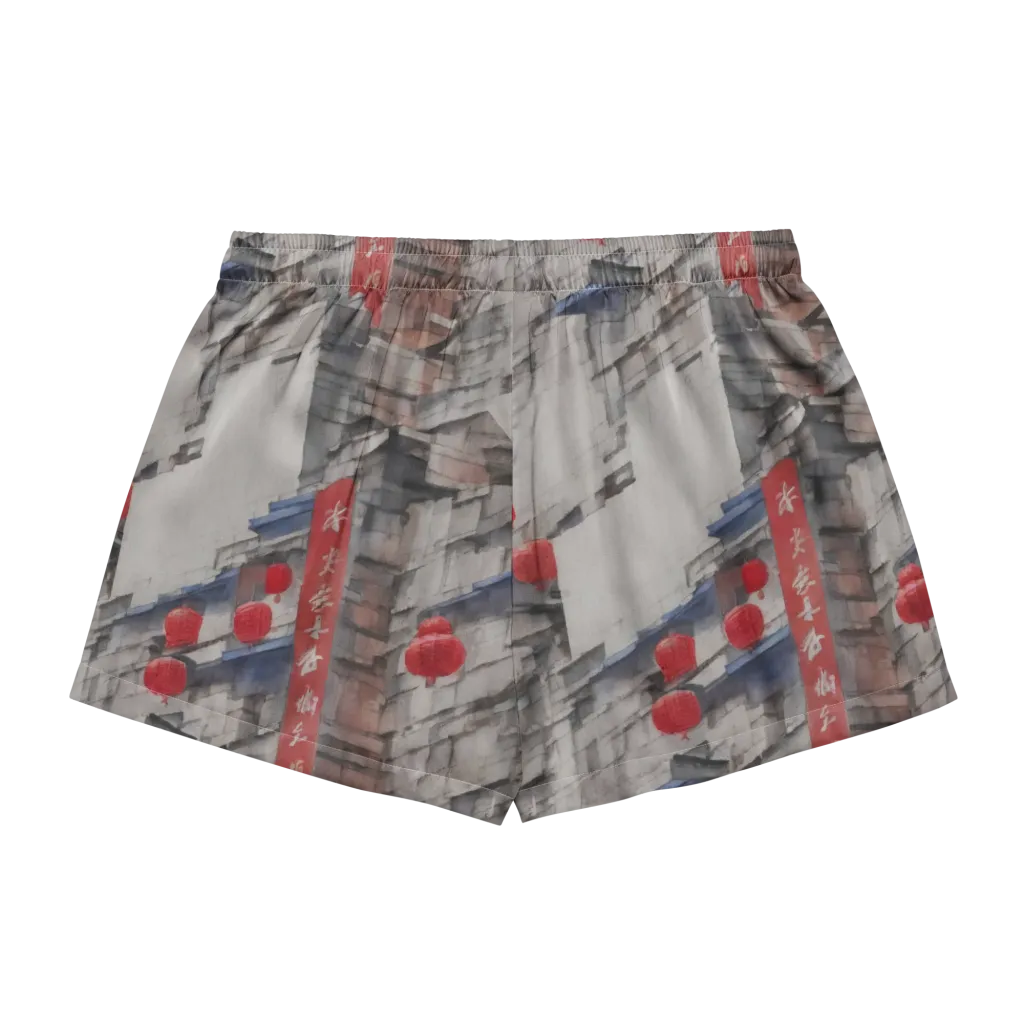 Crimson Lantern Alley on Women's Pajama Shorts — Back