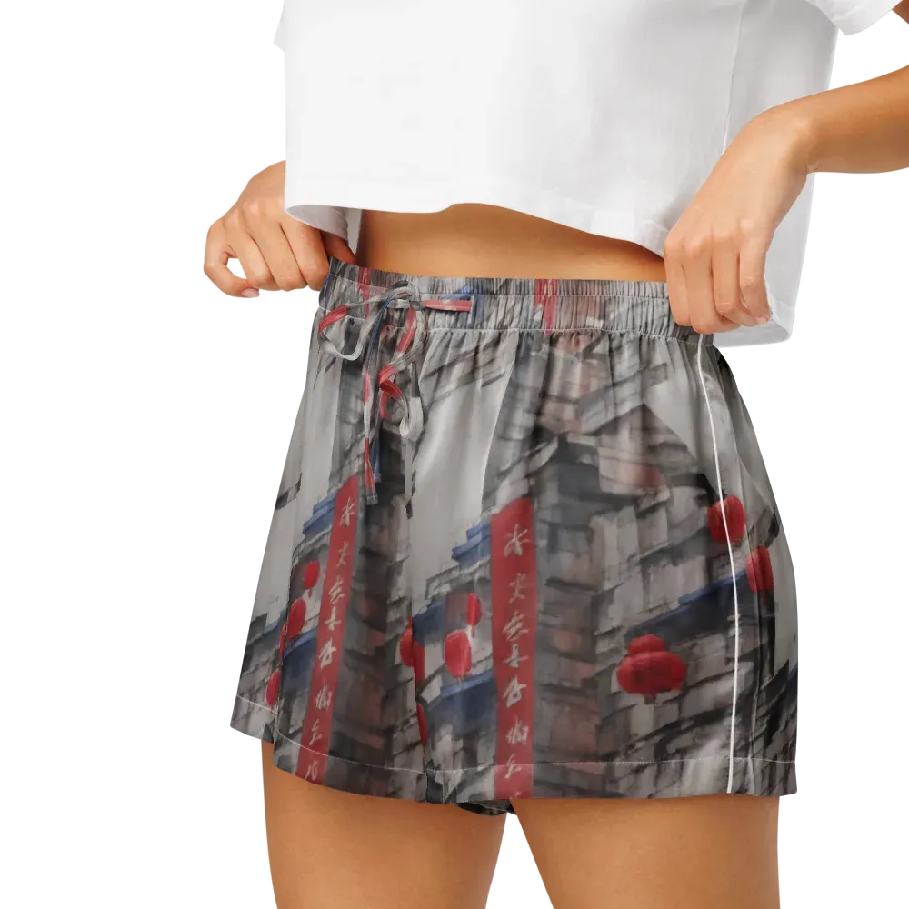 Crimson Lantern Alley on Women's Pajama Shorts — Left