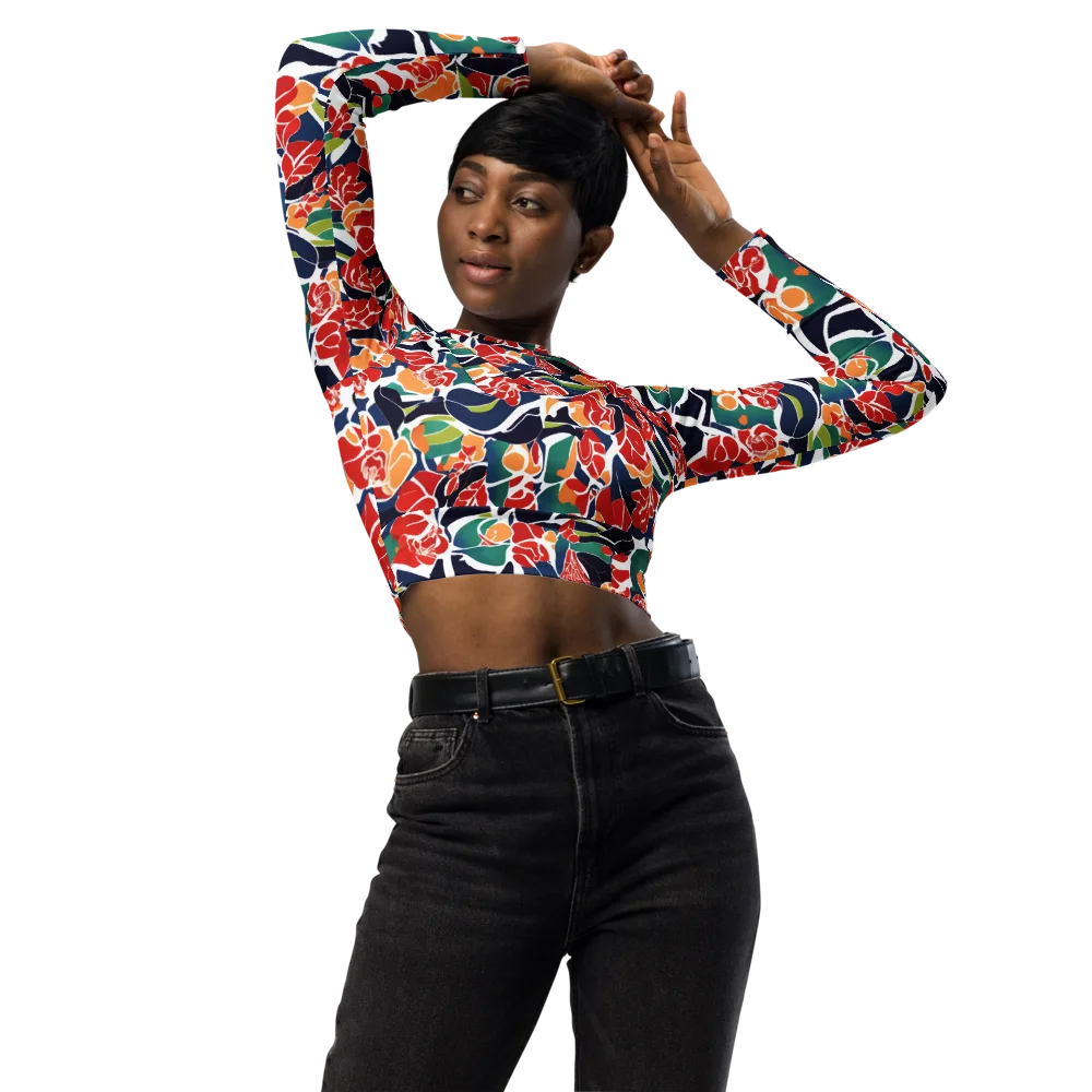 Midnight Garden on Long Sleeve Crop Top — Front