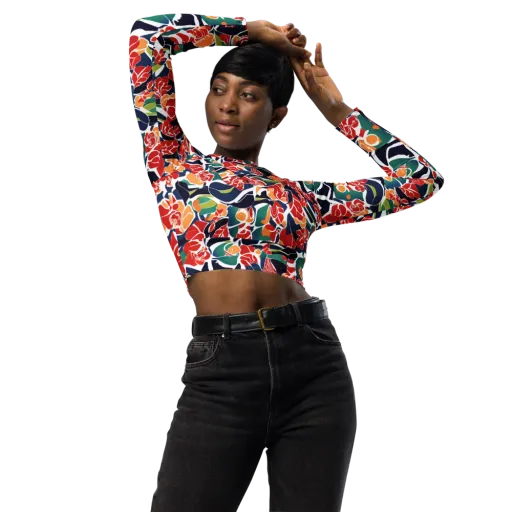 Midnight Garden on a Long Sleeve Crop Top