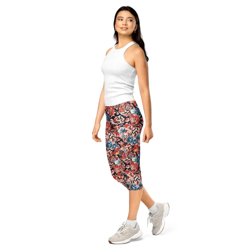 Crimson Brushwork on a Capri Leggings
