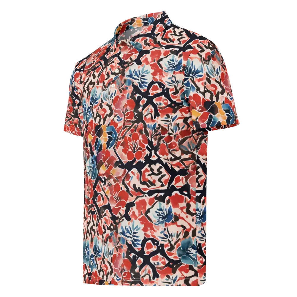 Crimson Brushwork on Men's Slim Fit Polo Shirt — Left Front