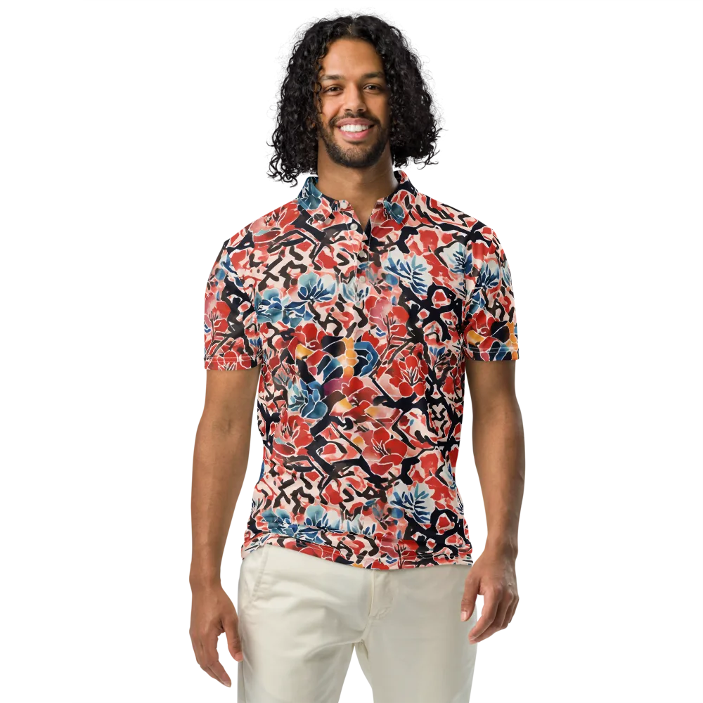 Crimson Brushwork on Men's Slim Fit Polo Shirt — Front