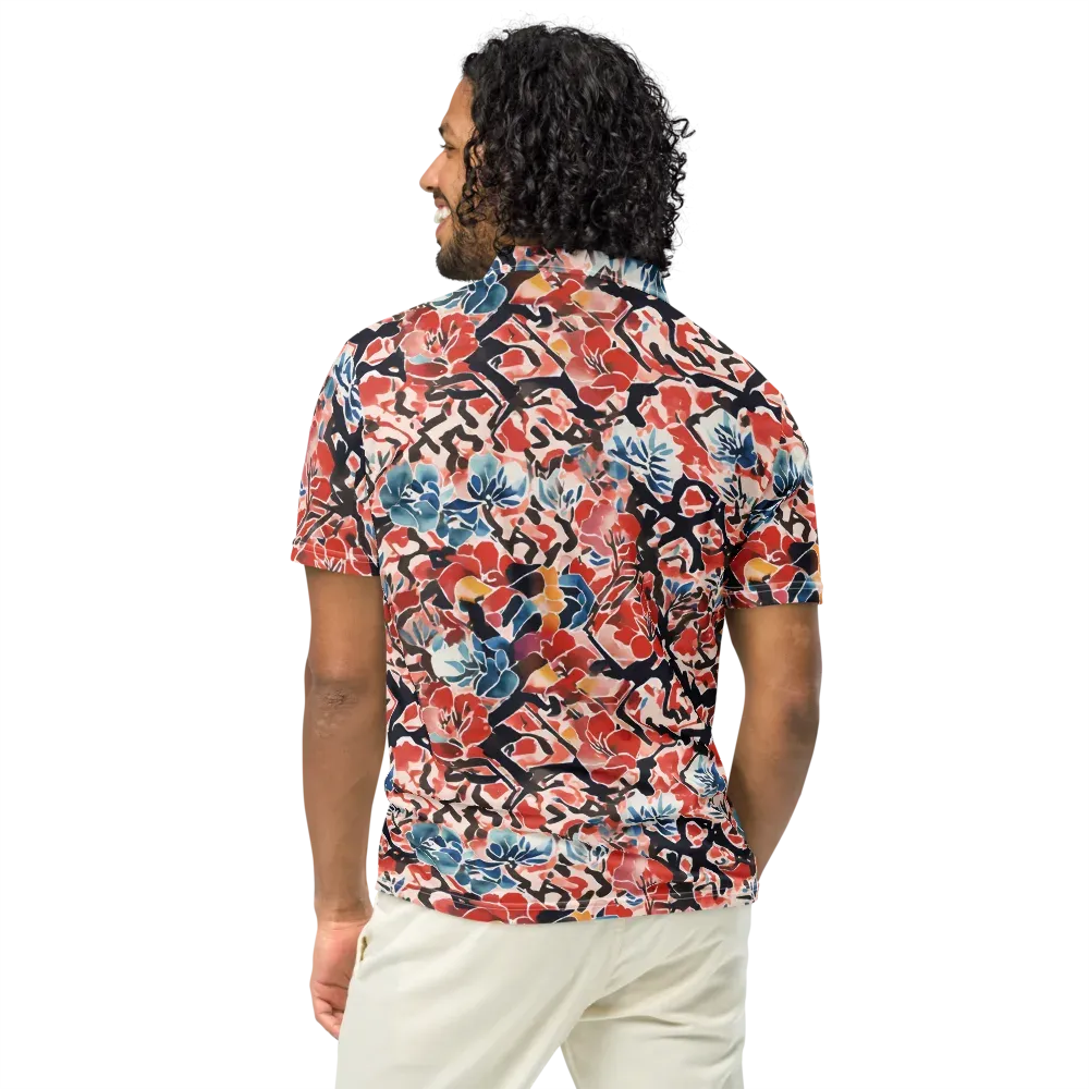 Crimson Brushwork on Men's Slim Fit Polo Shirt — Back