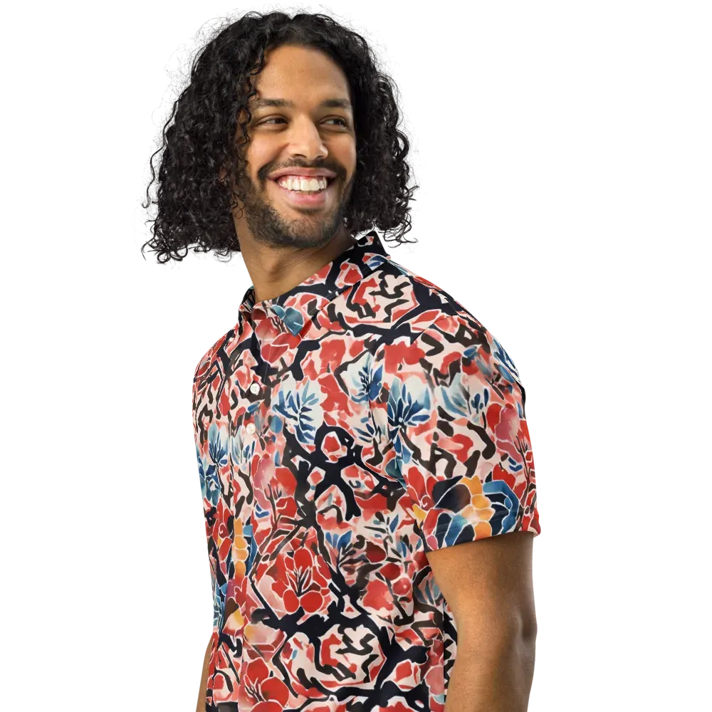 Crimson Brushwork on Men's Slim Fit Polo Shirt — Left Front