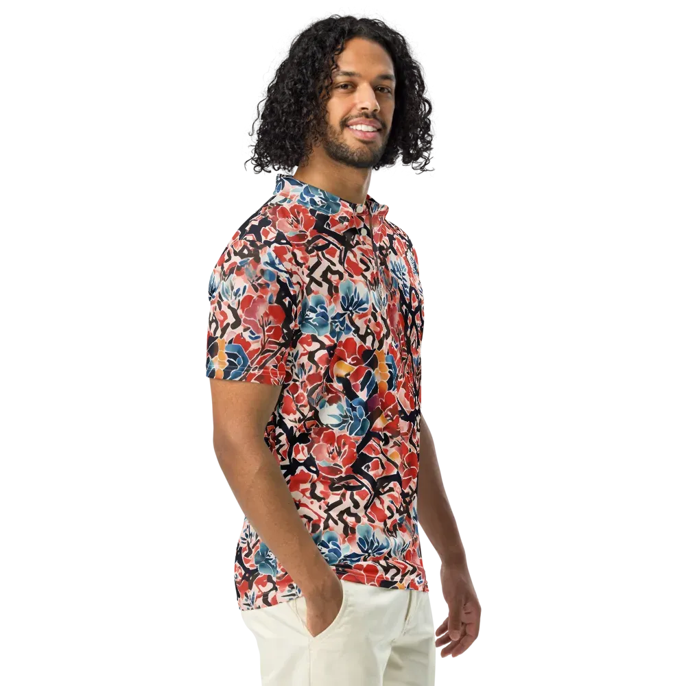 Crimson Brushwork on Men's Slim Fit Polo Shirt — Right Front