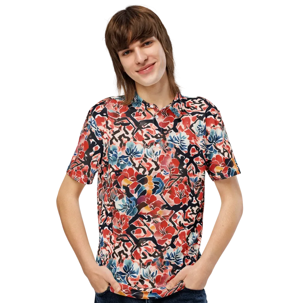 Crimson Brushwork on Men's Slim Fit Polo Shirt — Front