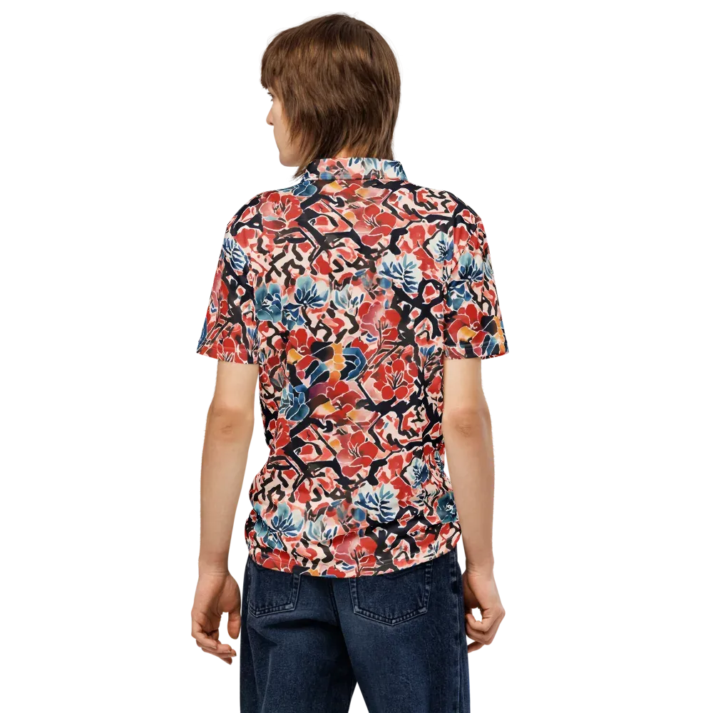 Crimson Brushwork on Men's Slim Fit Polo Shirt — Back