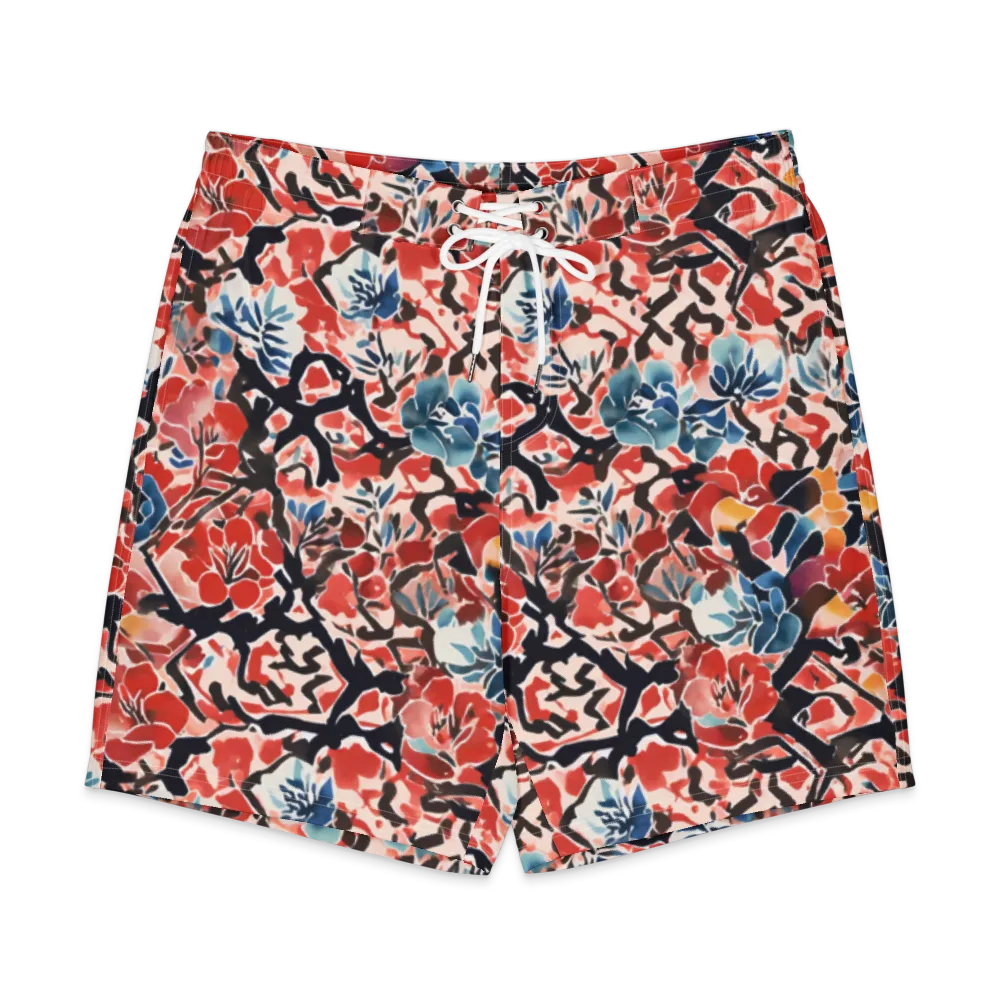 Crimson Brushwork on Men's Board Shorts — Front