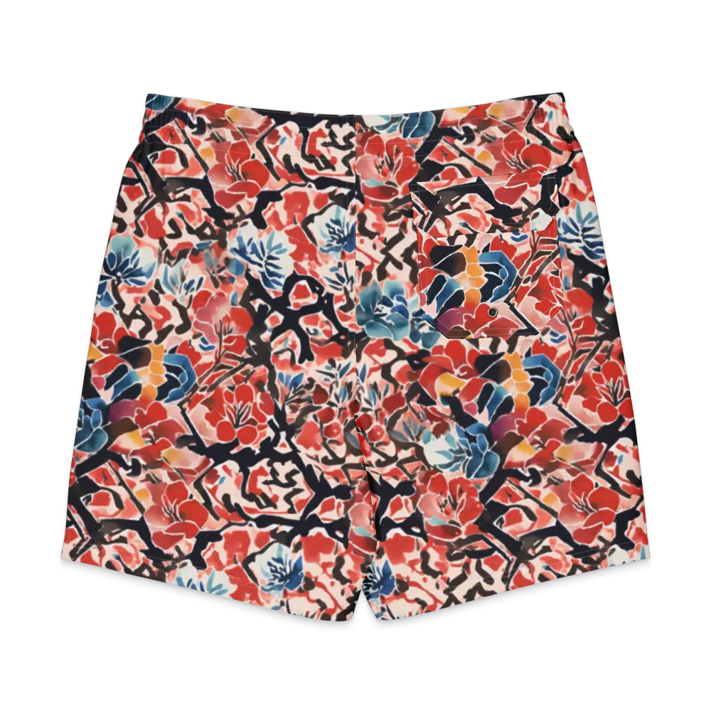 Crimson Brushwork on Men's Board Shorts — Back