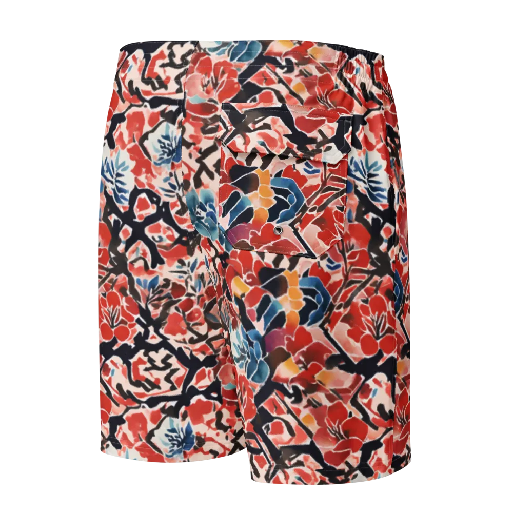 Crimson Brushwork on Men's Board Shorts — Back
