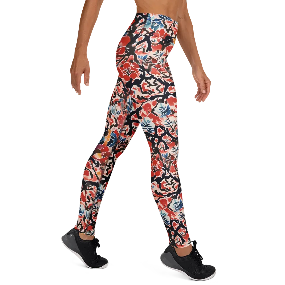 Crimson Brushwork on Yoga Leggings — Right