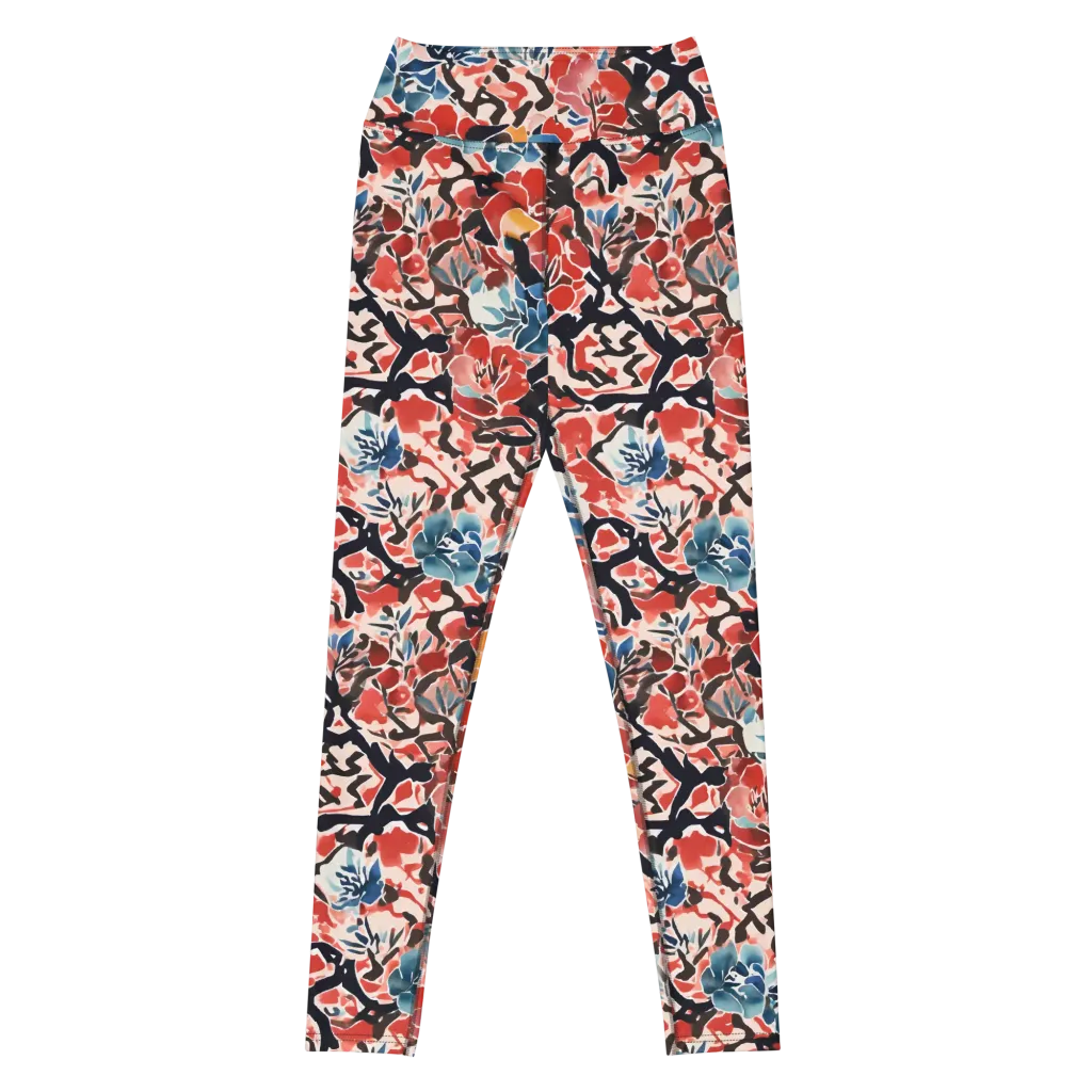 Crimson Brushwork on Yoga Leggings — Front
