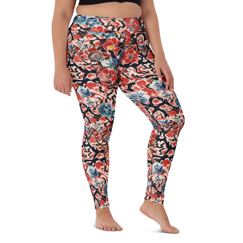 Crimson Brushwork on Yoga Leggings — Front