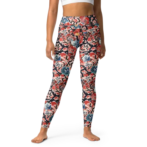 Crimson Brushwork on a Yoga Leggings