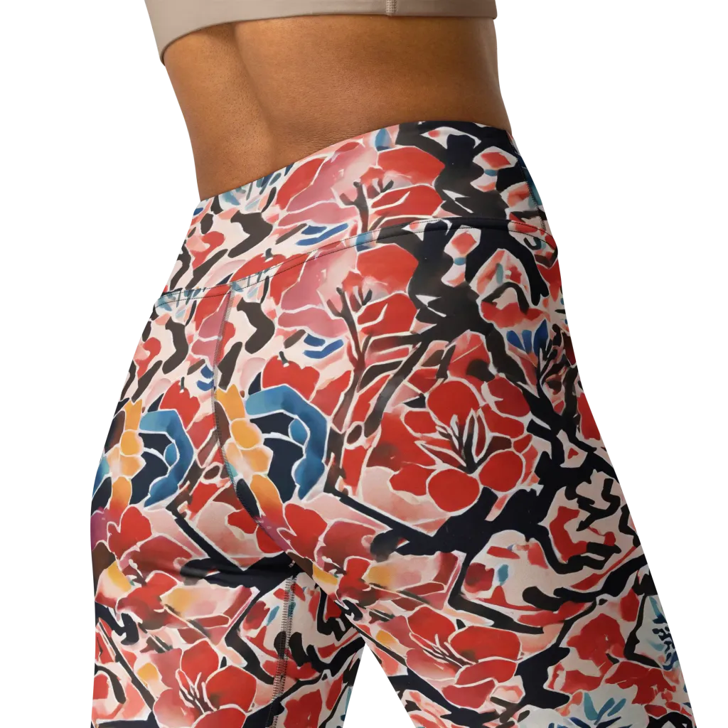 Crimson Brushwork on Yoga Leggings — Back