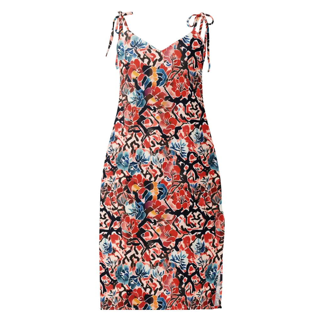 Crimson Brushwork on Slip Dress — Front