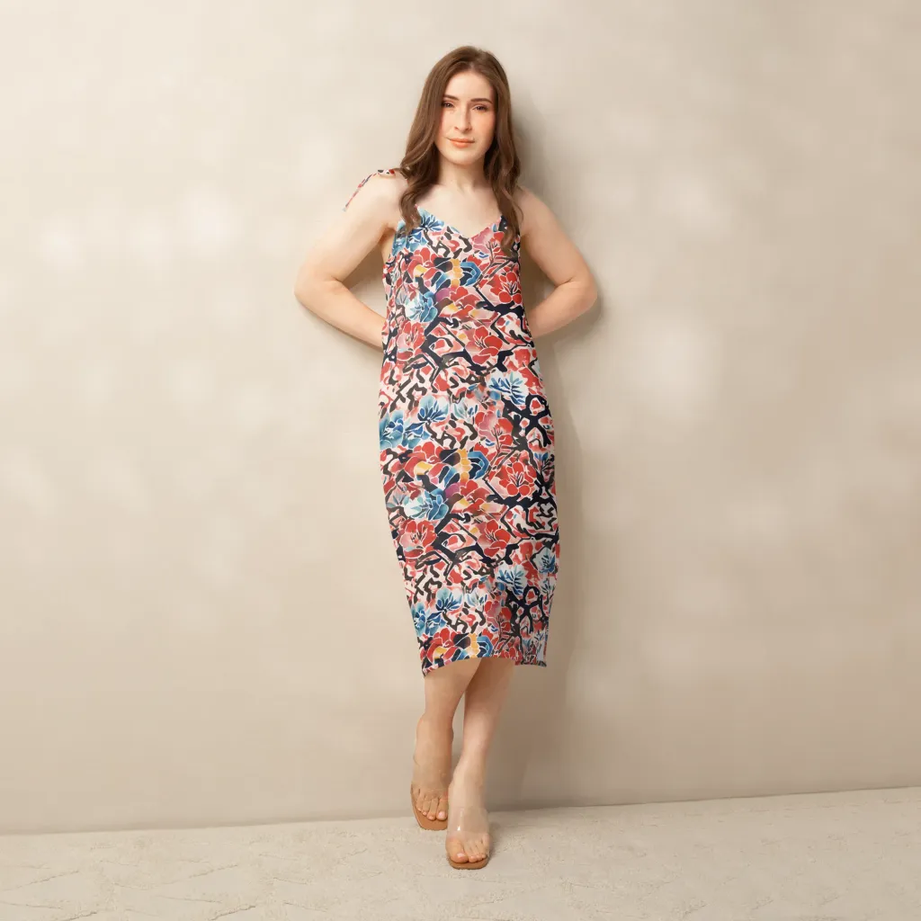 Crimson Brushwork on Slip Dress — Front