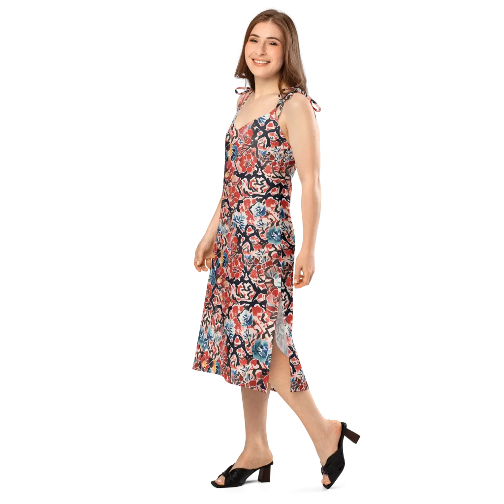 Crimson Brushwork on Slip Dress — Left Front