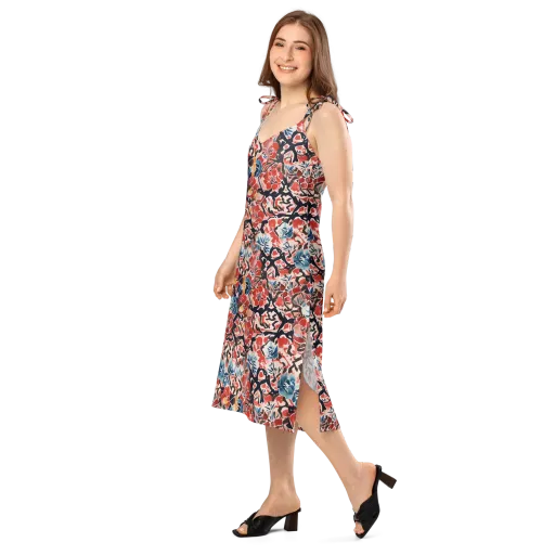 Crimson Brushwork on a Slip Dress