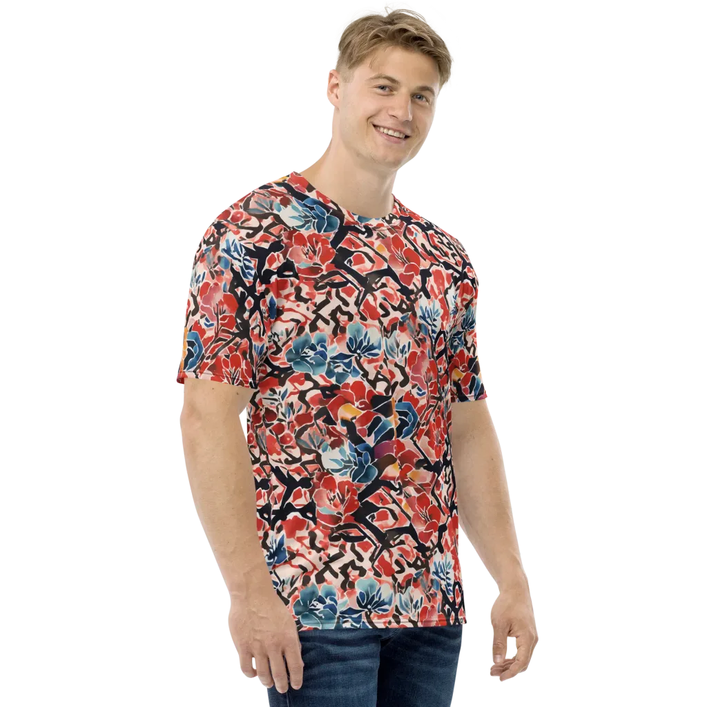 Crimson Brushwork on Men's Crew Neck T-Shirt — Right
