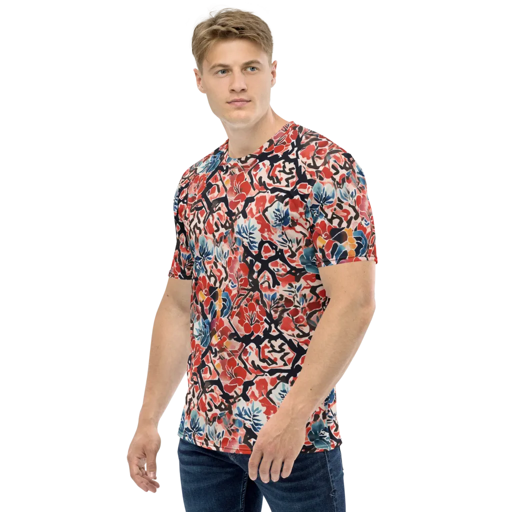 Crimson Brushwork on Men's Crew Neck T-Shirt — Left