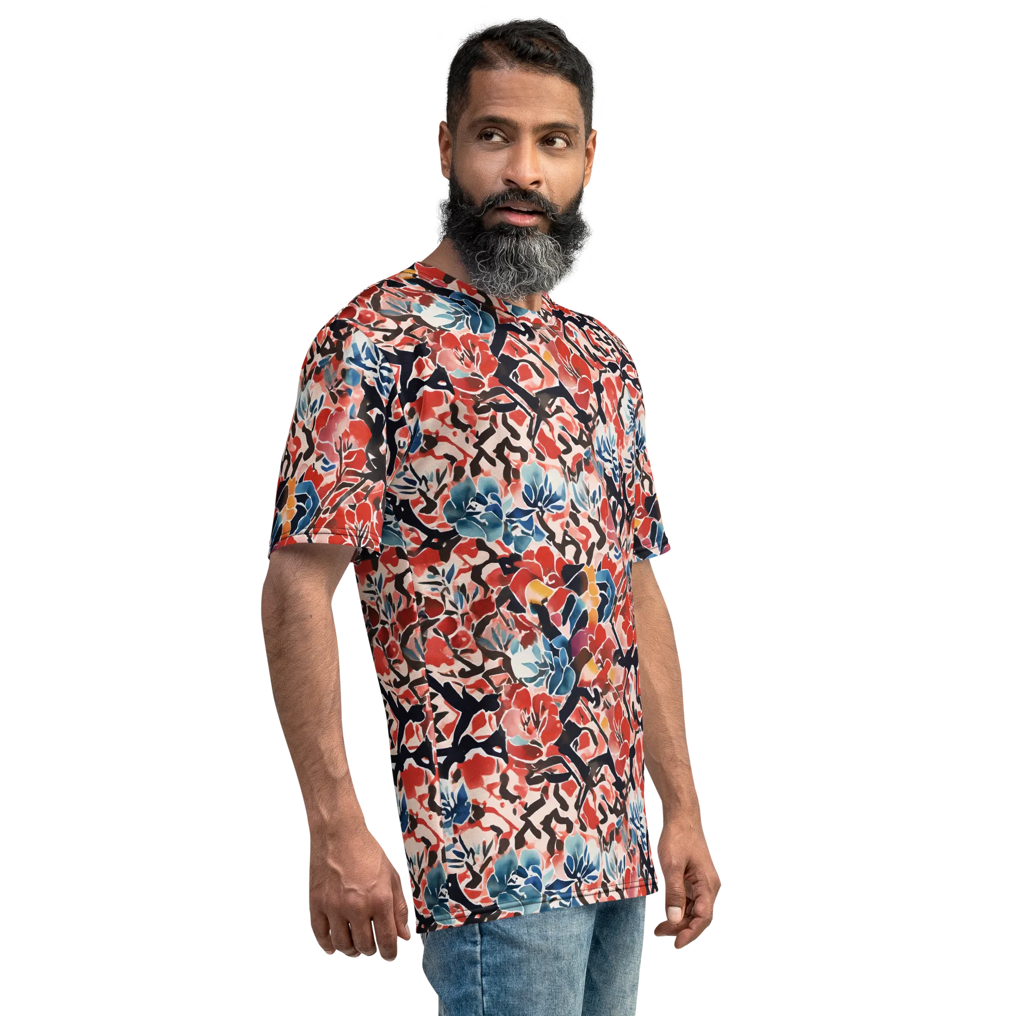 Crimson Brushwork on Men's Crew Neck T-Shirt — Right