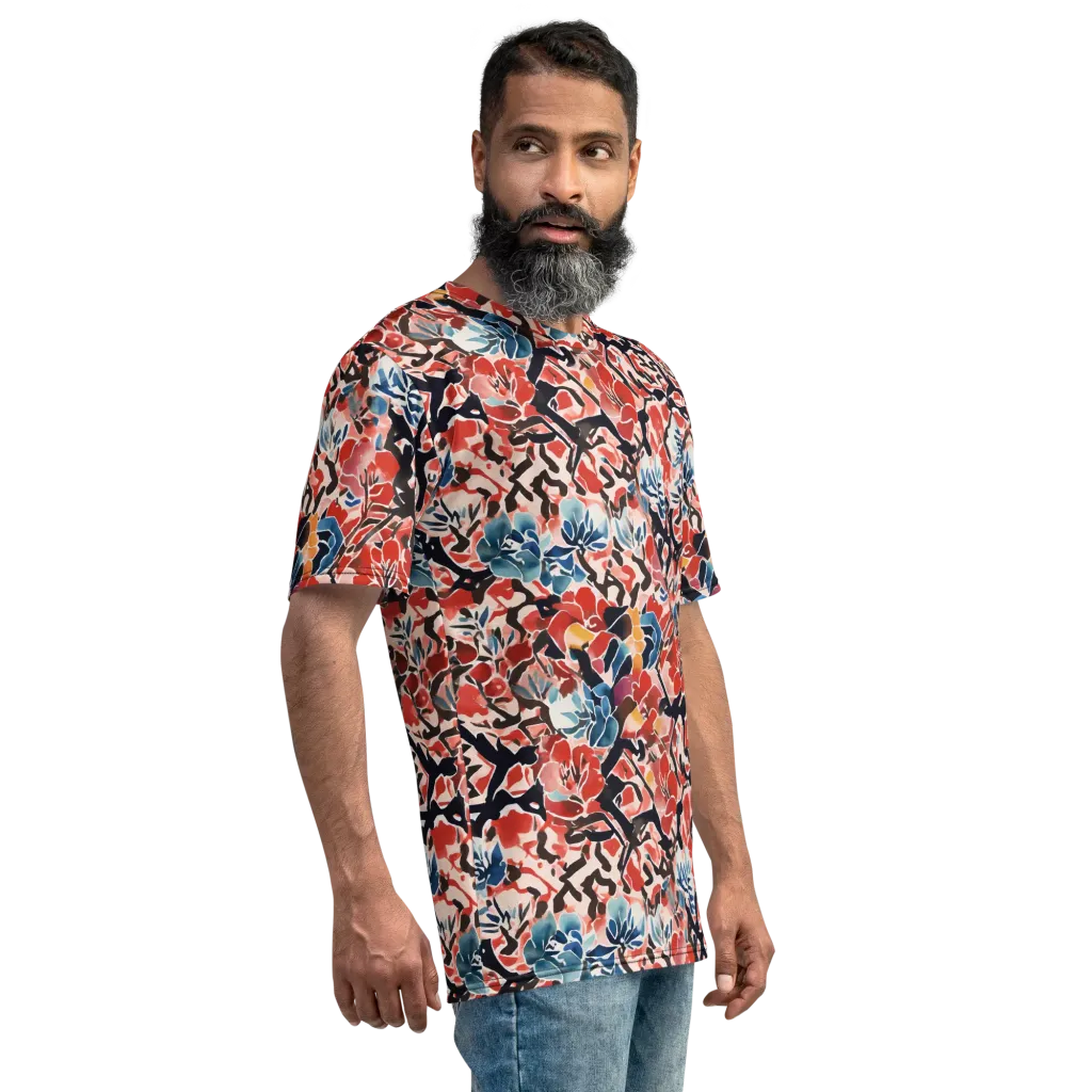 Crimson Brushwork on Men's Crew Neck T-Shirt — Right
