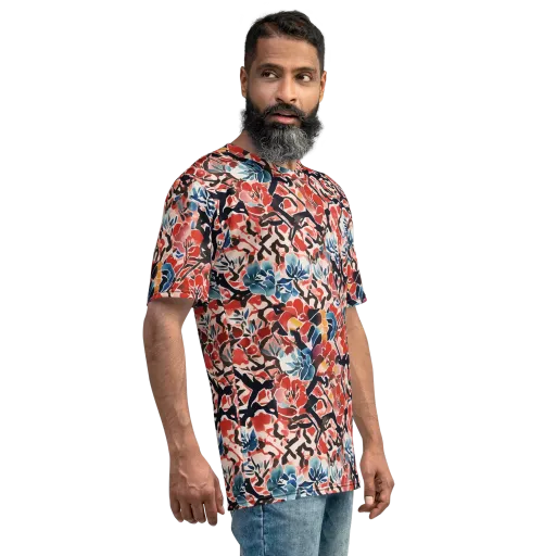 Crimson Brushwork on a Men's Crew Neck T-Shirt
