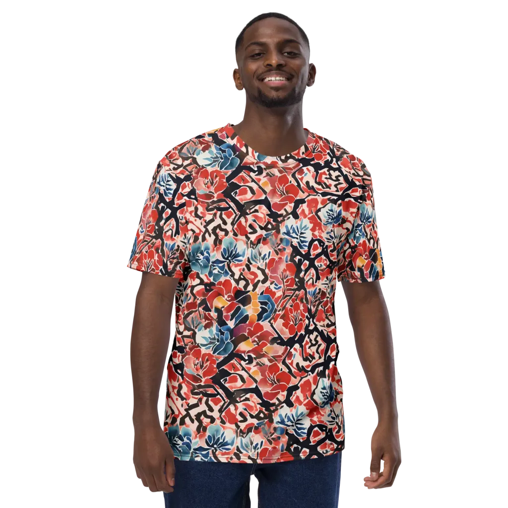 Crimson Brushwork on Men's Crew Neck T-Shirt — Front