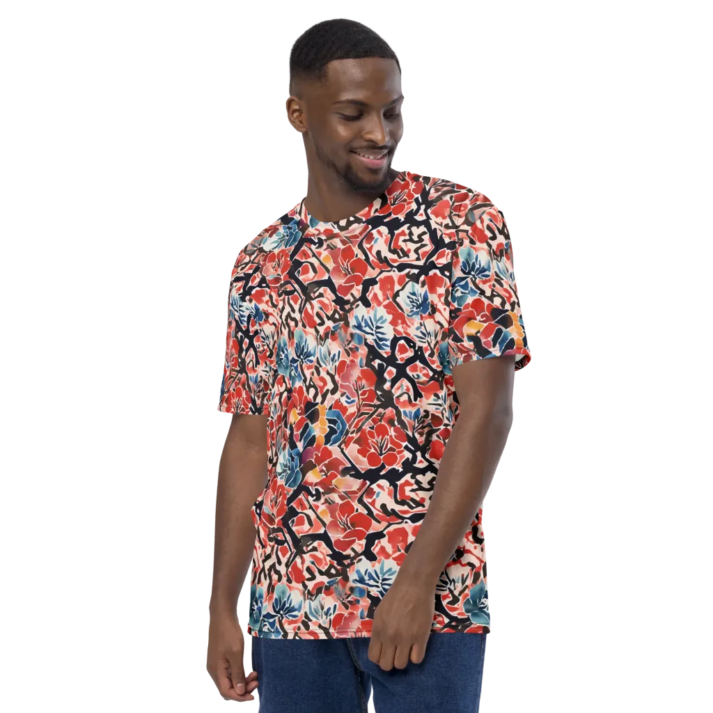 Crimson Brushwork on Men's Crew Neck T-Shirt — Left