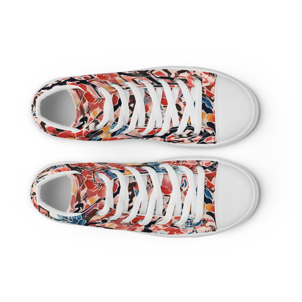 Crimson Brushwork on Men's High Top Canvas Shoes — Front
