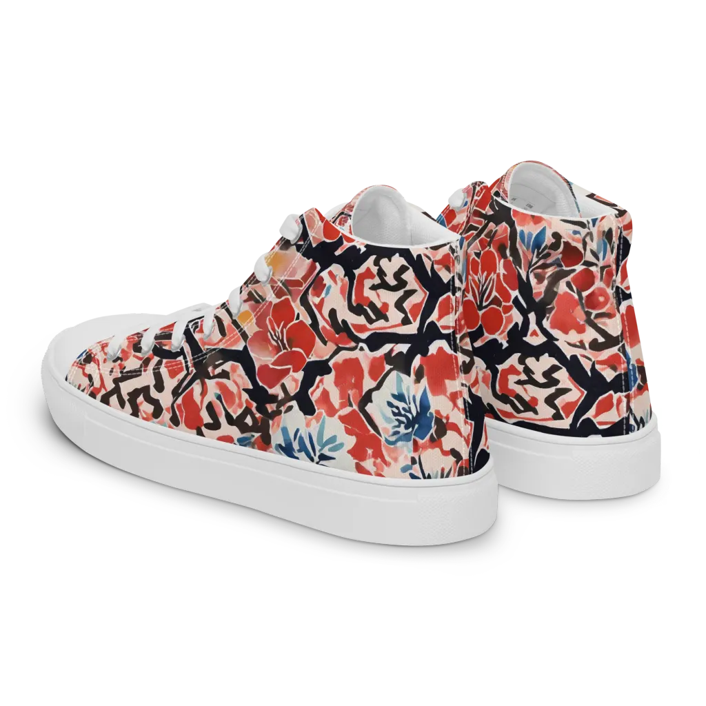 Crimson Brushwork on Men's High Top Canvas Shoes — Left Back