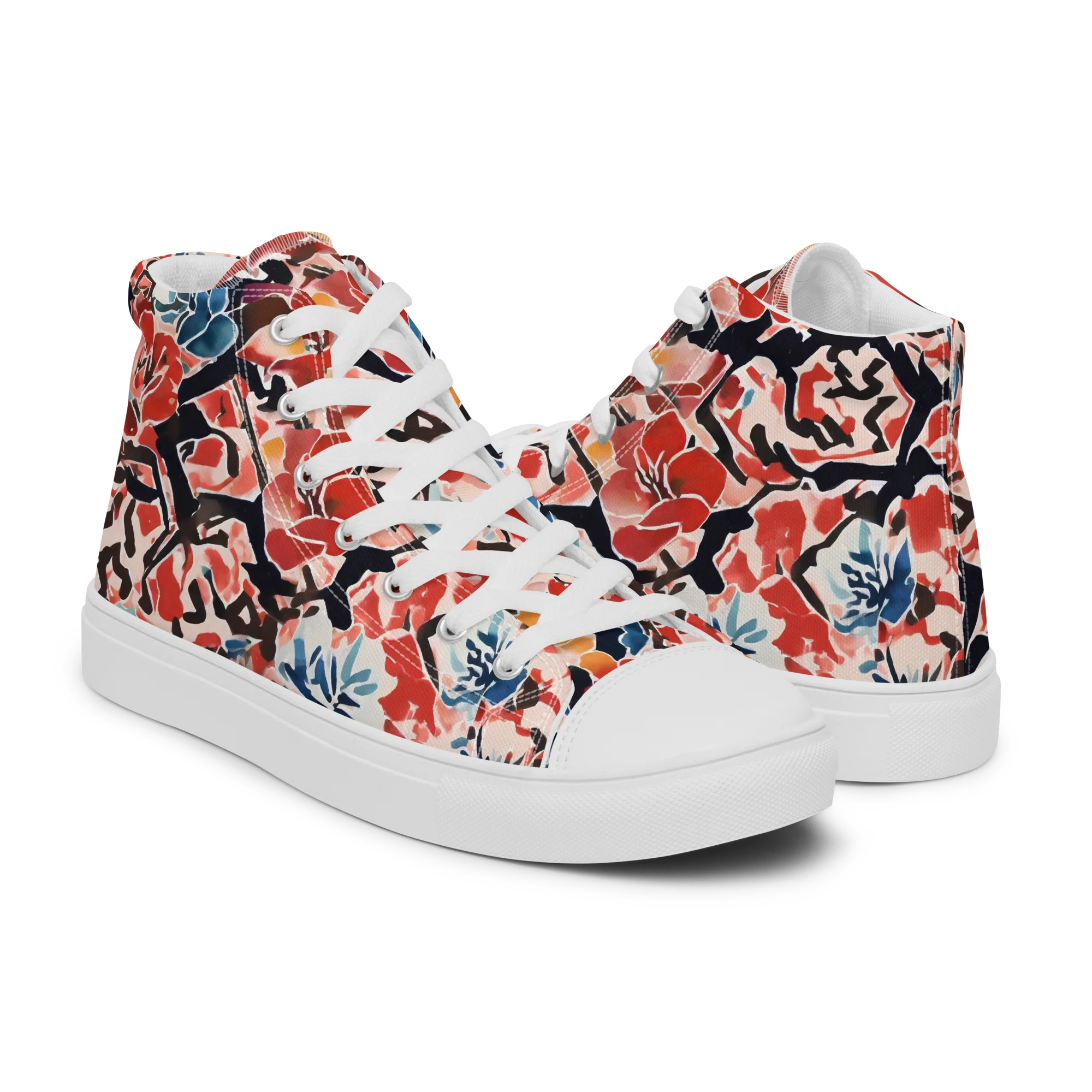 Crimson Brushwork on Men's High Top Canvas Shoes — Right