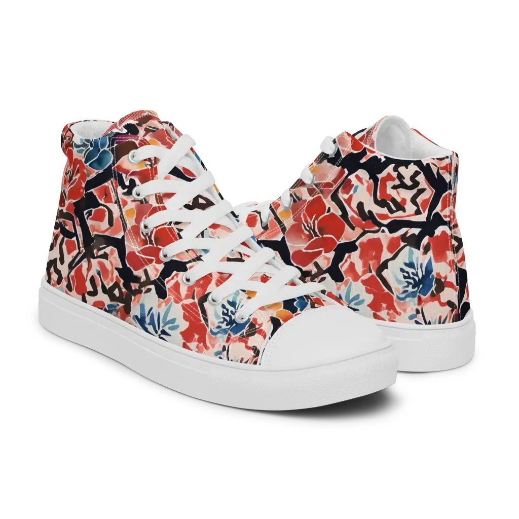 Crimson Brushwork on Men's High Top Canvas Shoes — Right