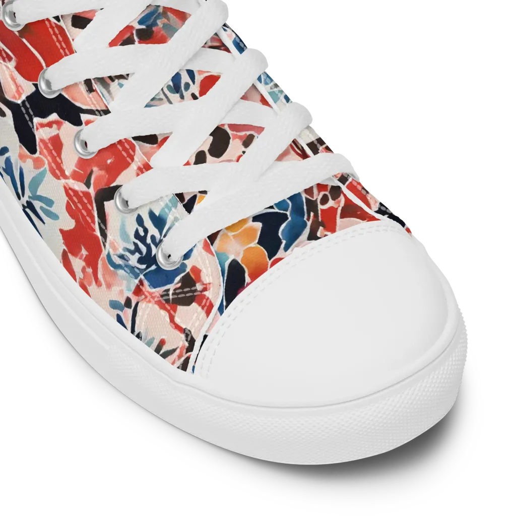 Crimson Brushwork on Men's High Top Canvas Shoes — Product details