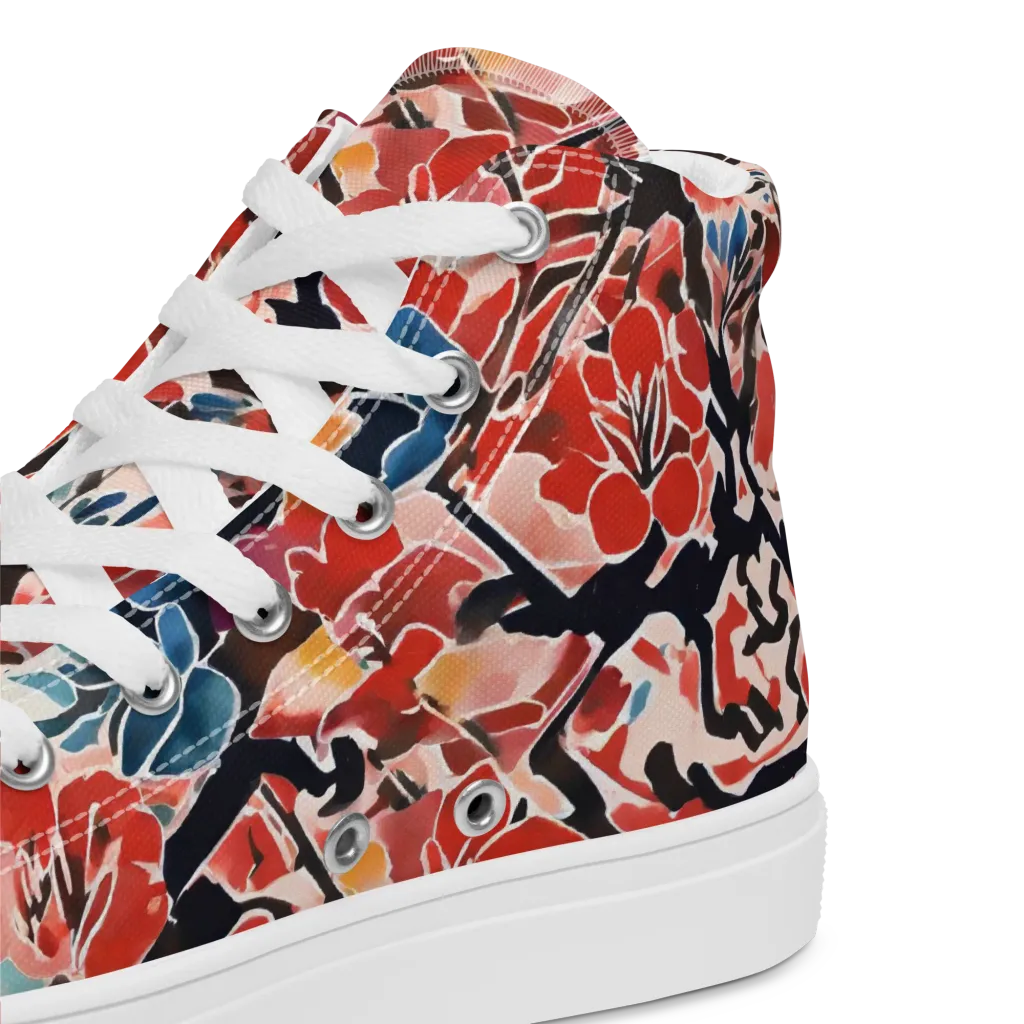 Crimson Brushwork on Men's High Top Canvas Shoes — Product details 2