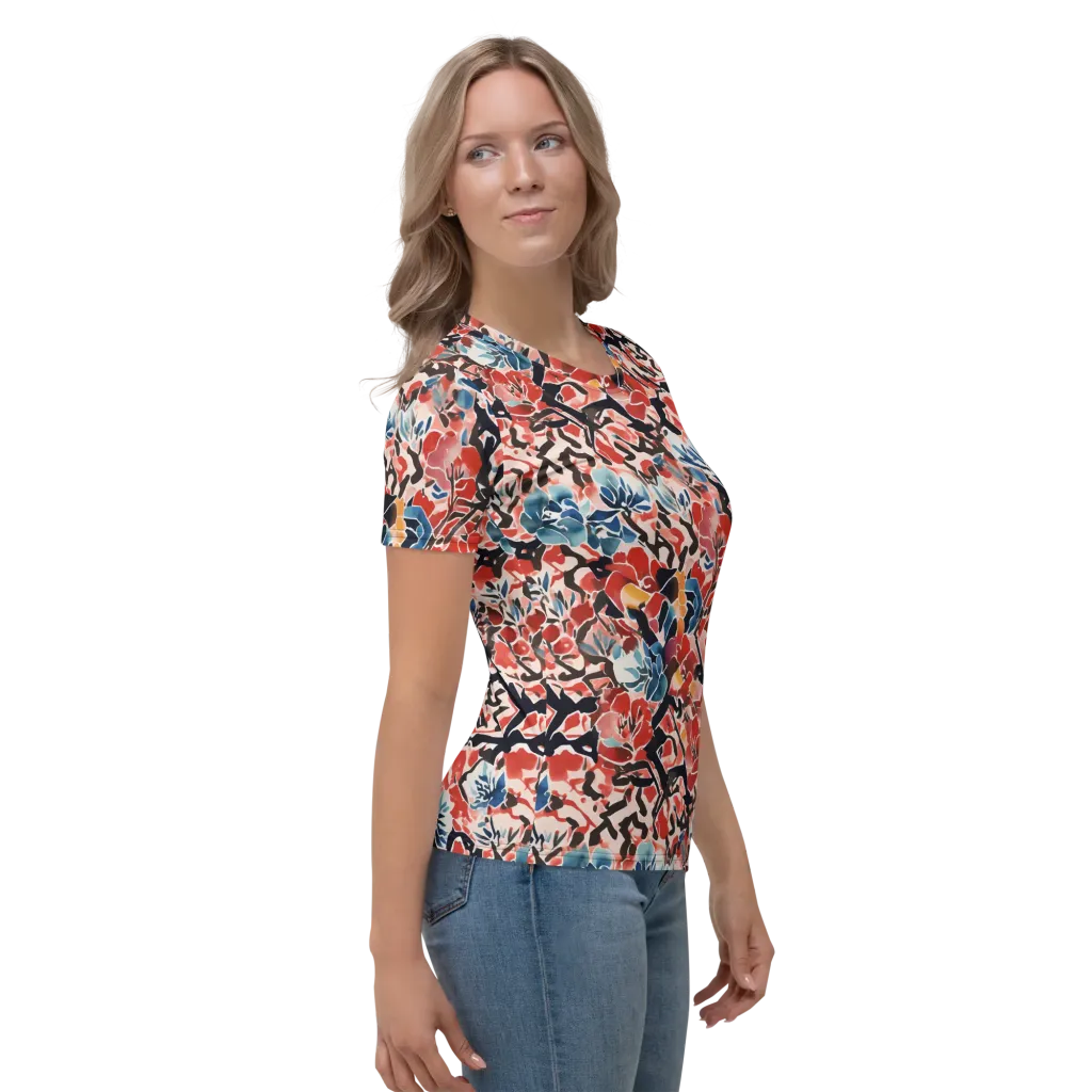 Crimson Brushwork on Women's Crew Neck T-Shirt — Right