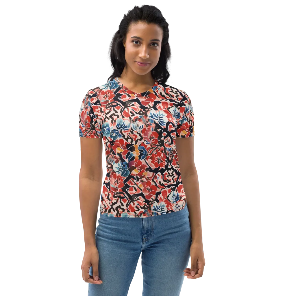 Crimson Brushwork on Women's Crew Neck T-Shirt — Front