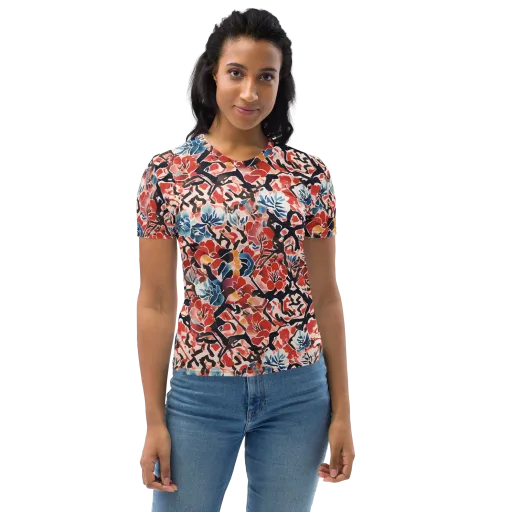 Crimson Brushwork on a Women's Crew Neck T-Shirt