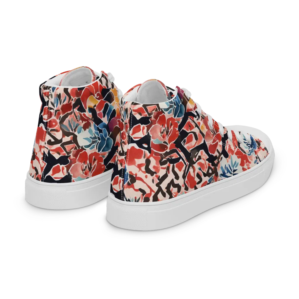 Crimson Brushwork on Women's High Top Canvas Shoes — Right Back
