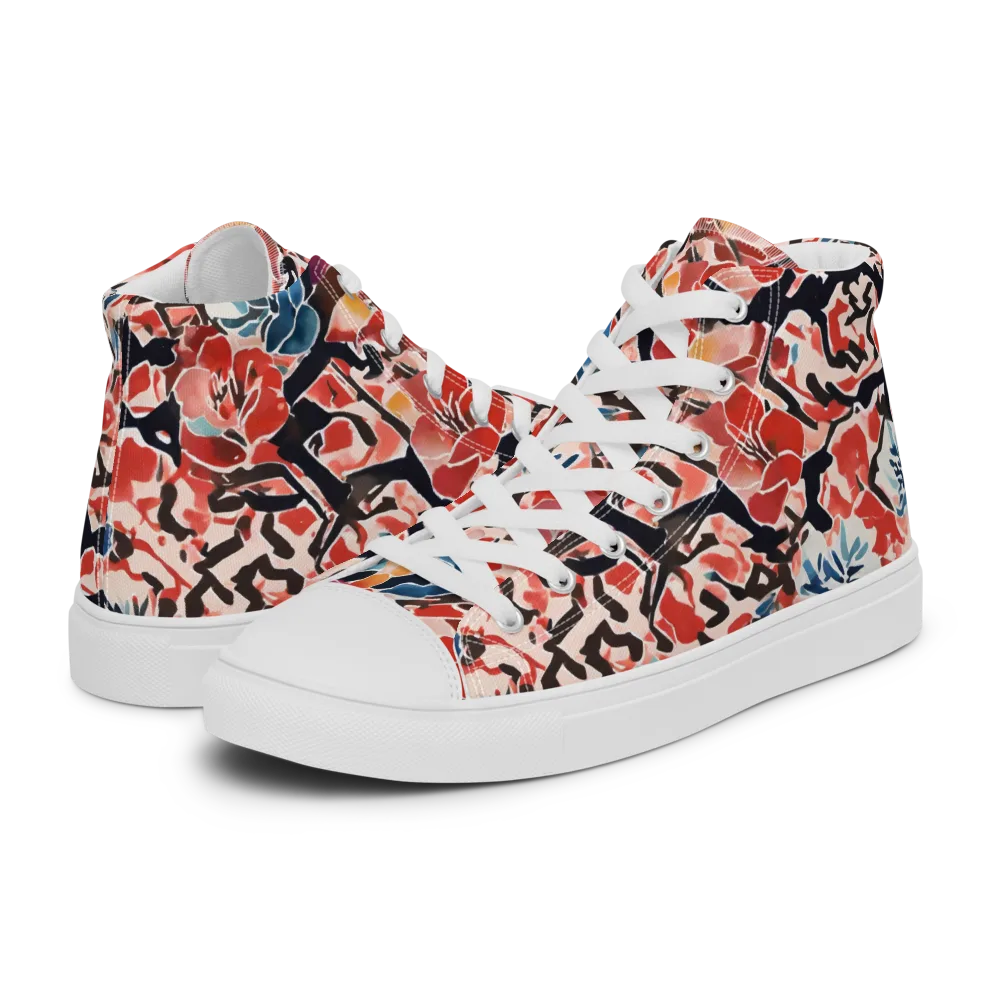 Crimson Brushwork on Women's High Top Canvas Shoes — Left
