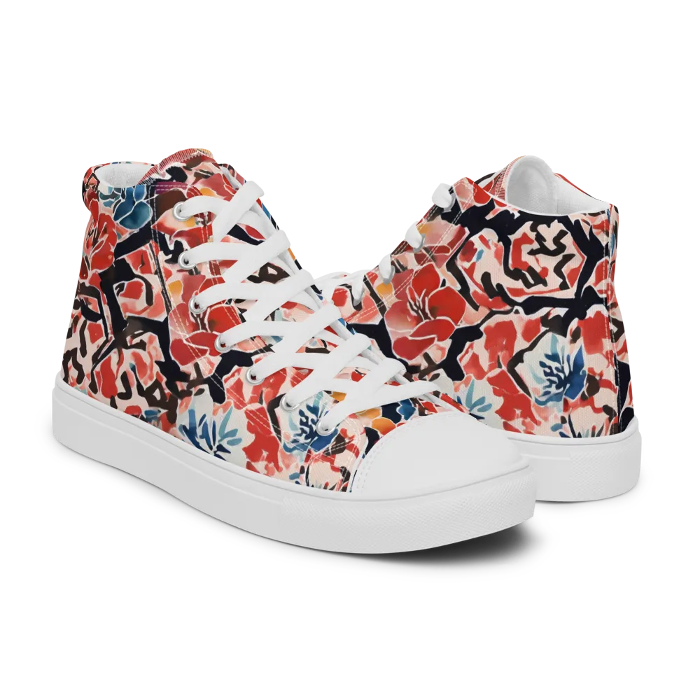Crimson Brushwork on Women's High Top Canvas Shoes — Right