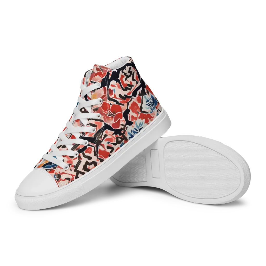 Crimson Brushwork on Women's High Top Canvas Shoes — Left