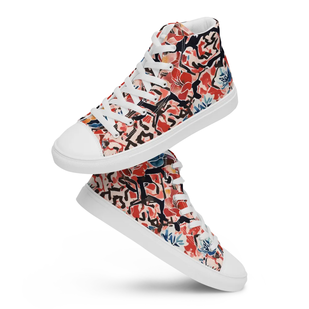 Crimson Brushwork on Women's High Top Canvas Shoes — Front