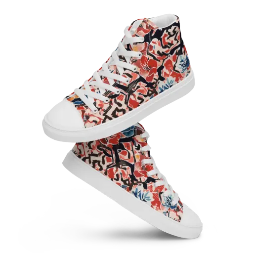 Crimson Brushwork on a Women's High Top Canvas Shoes