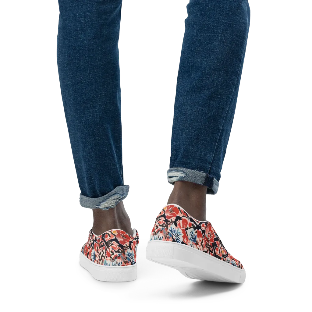 Crimson Brushwork on Men's Slip-On Canvas Shoes — Back